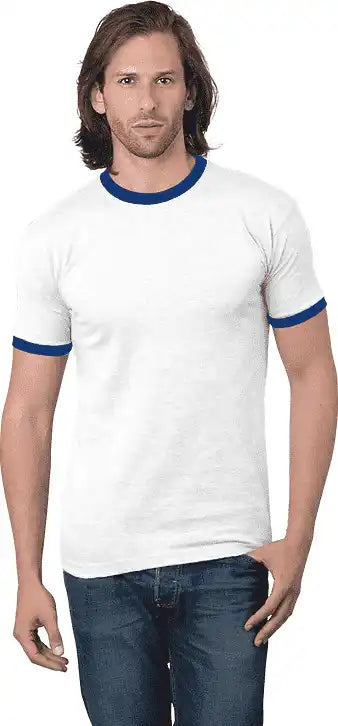 Bayside 1800 Usa-made Ringer Tee - White Royal