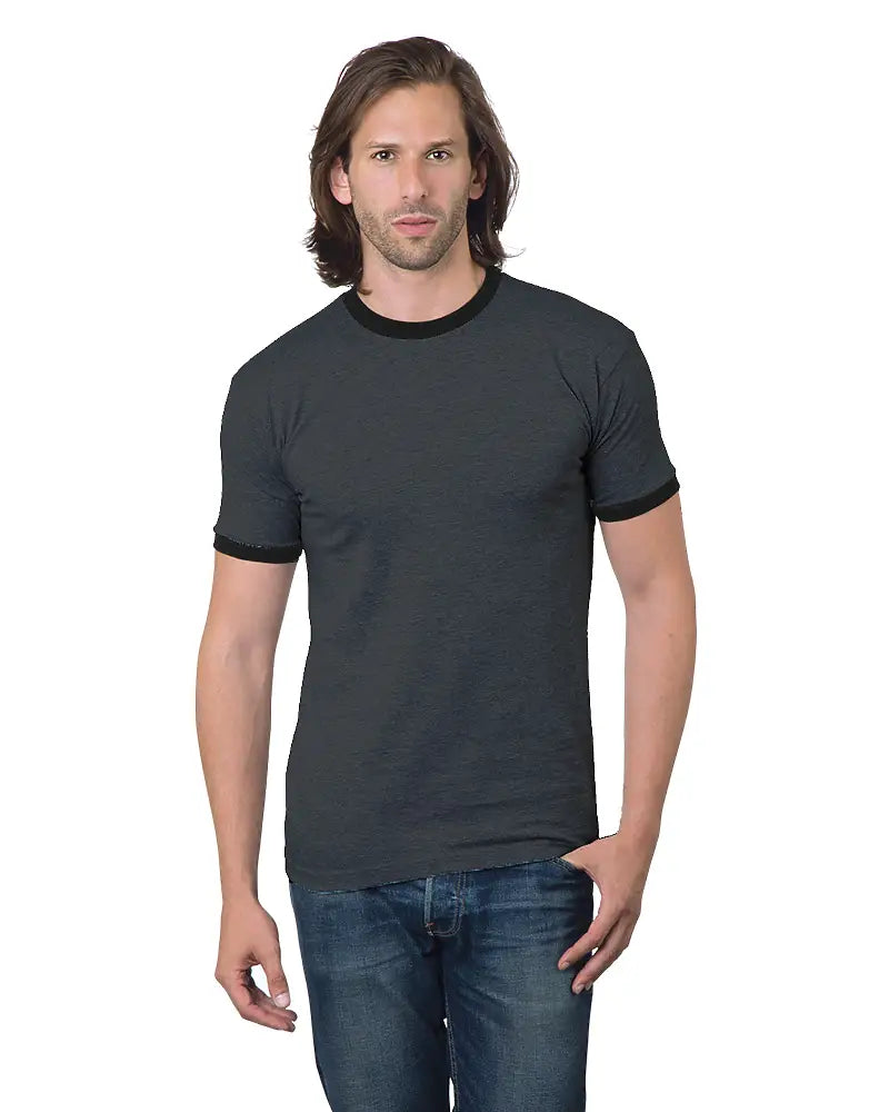 Bayside 1800b Usa-made Ringer T-shirt - 1800 - Charcoal Black