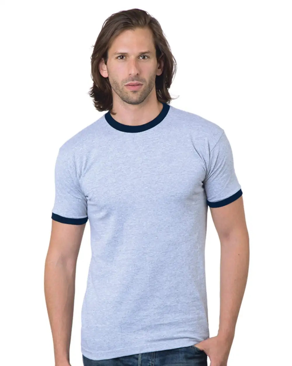 Bayside 1800b Usa-made Ringer T-shirt - 1800 - Dark Ash Black
