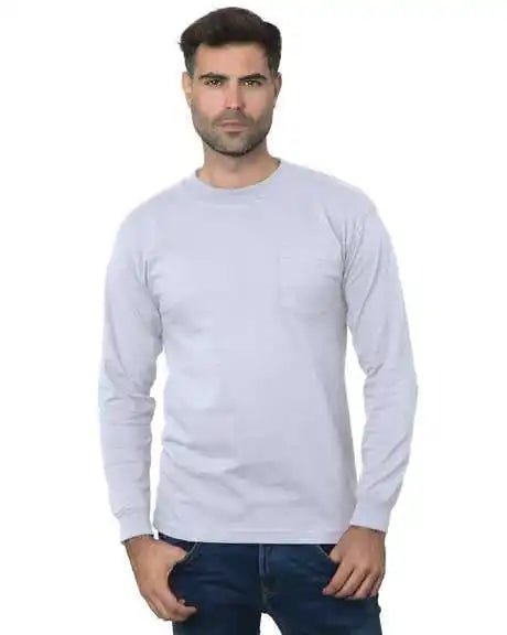 Bayside 3055 Union-made Long Sleeve T-shirt with a Pocket - Ash