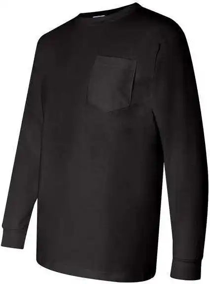 Bayside 3055 Union-made Long Sleeve T-shirt with a Pocket - Black