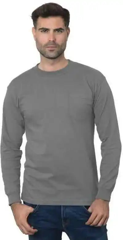 Bayside 3055 Union-made Long Sleeve T-shirt with a Pocket - Charcoal