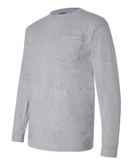 Bayside 3055 Union-made Long Sleeve T-shirt with a Pocket - Dark Ash