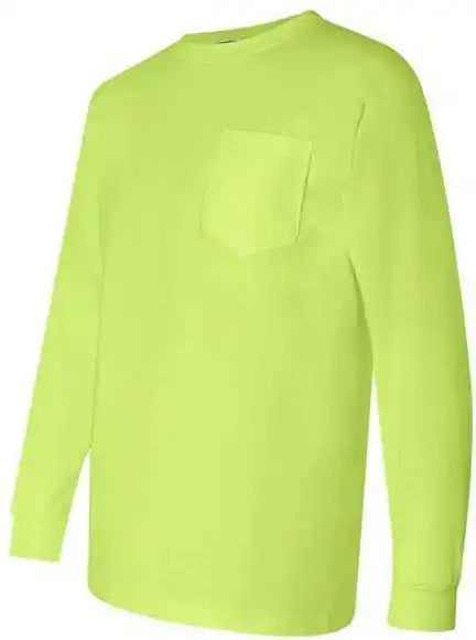Bayside 3055 Union Made Long Sleeve t Shirt with a Pocket Lime Green
