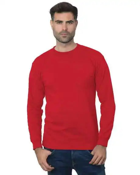 Bayside 3055 Union-made Long Sleeve T-shirt with a Pocket - Red