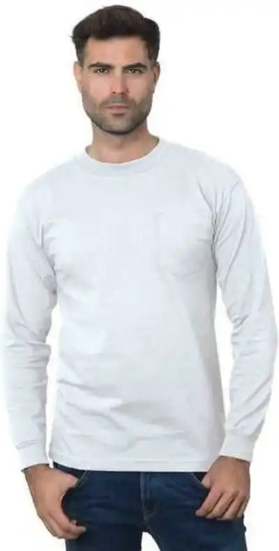 Bayside 3055 Union Made Long Sleeve t Shirt with a Pocket White