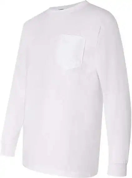 Bayside 3055 Union Made Long Sleeve t Shirt with a Pocket White
