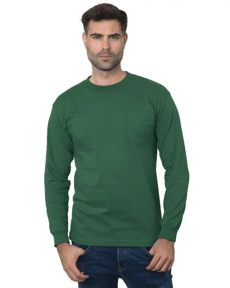 Bayside 3055b Union-made Long Sleeve Pocket T-shirt - 3055 - Forest Green