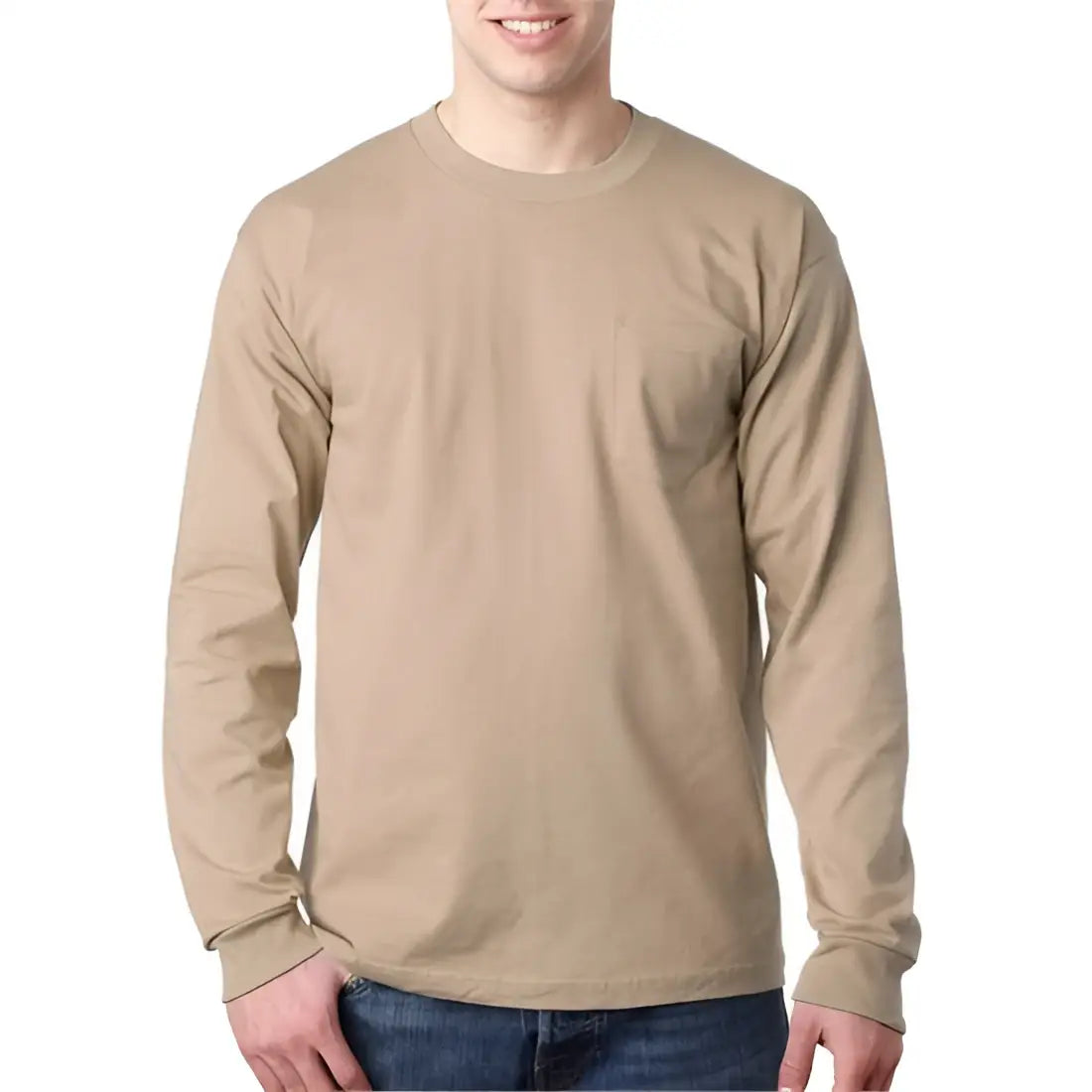 Bayside 3055b Union-made Long Sleeve Pocket T-shirt - 3055 - Sand - Adult 4xl