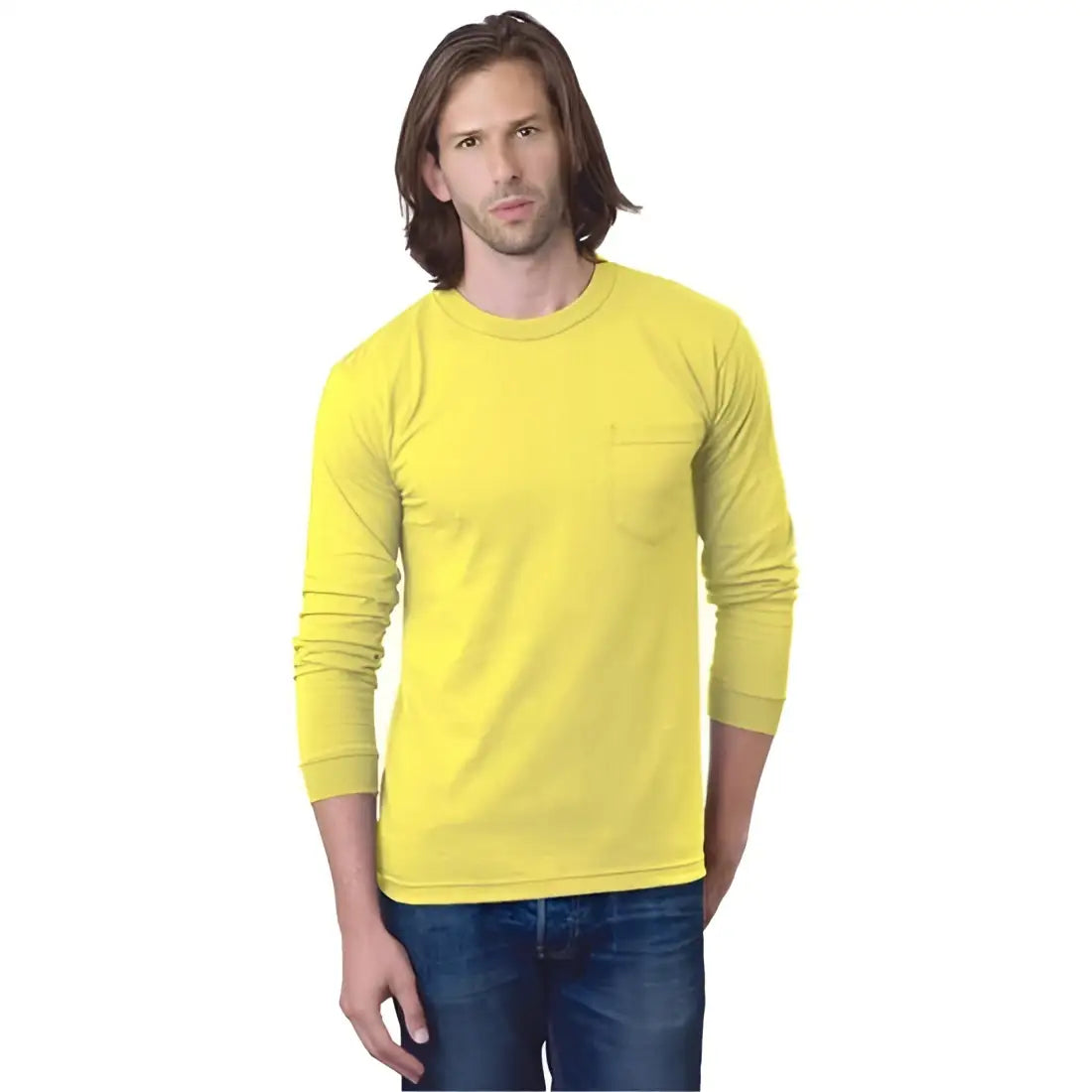 Bayside 3055b Union-made Long Sleeve Pocket T-shirt - 3055 - Yellow - Adult 4xl