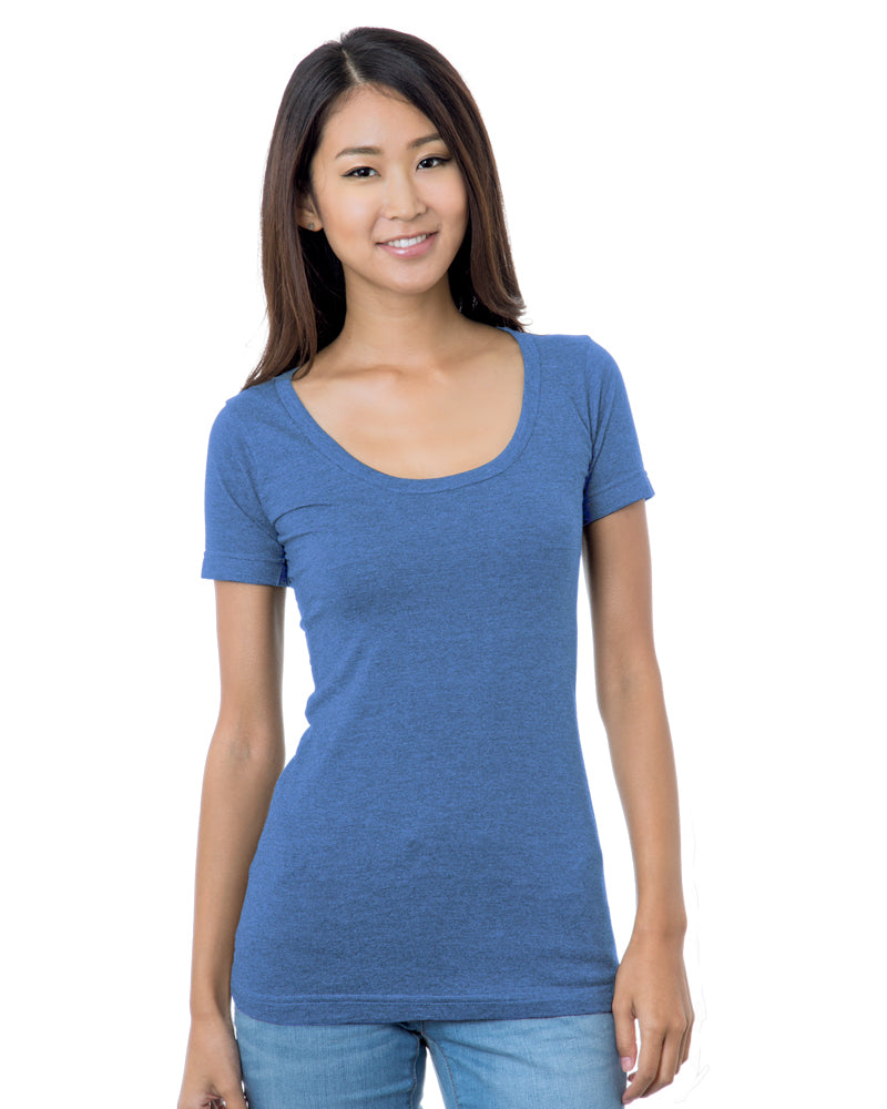 Bayside 3405 Women’s Usa-made Scoop Neck T-shirt - Heather Royal