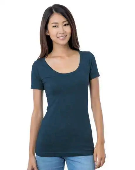 Bayside 3405 Women’s Usa-made Scoop Neck Tee - Heather Navy