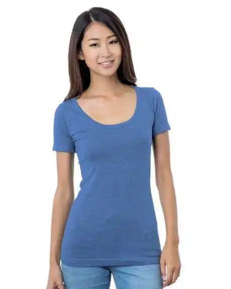 Bayside 3405 Women’s Usa-made Scoop Neck Tee - Heather Royal