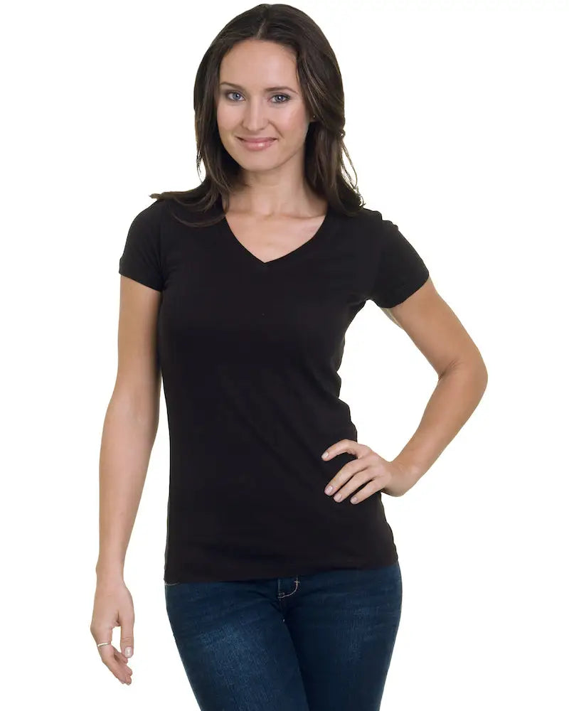 Bayside 3407 Juniors’ Usa-made V-neck T-shirt - Black