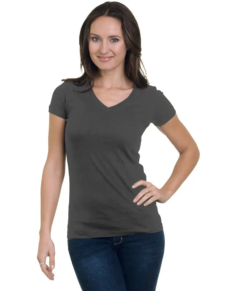 Bayside 3407 Juniors’ Usa-made V-neck T-shirt - Charcoal