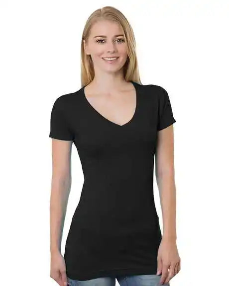 Bayside 3407 Women’s Usa-made V-neck Tee - Black