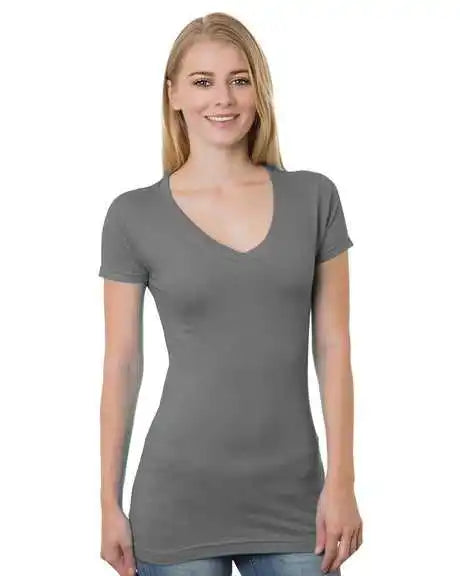 Bayside 3407 Women’s Usa-made V-neck Tee - Charcoal