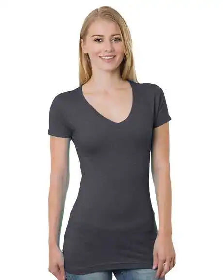 Bayside 3407 Women’s Usa-made V-neck Tee - Heather Charcoal