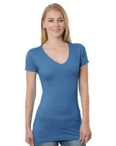 Bayside 3407 Women’s Usa-made V-neck Tee - Heather Royal