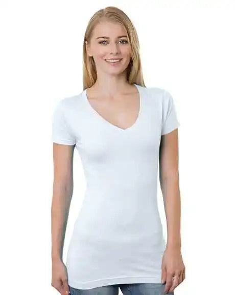 Bayside 3407 Women’s Usa-made V-neck Tee - White