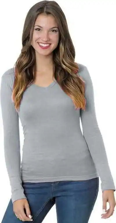 Bayside 3415 Women’s Usa-made Long Sleeve Deep V-neck - Dark Ash