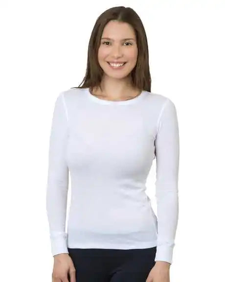 Bayside 3420 Women’s Usa-made Long Sleeve Thermal - White