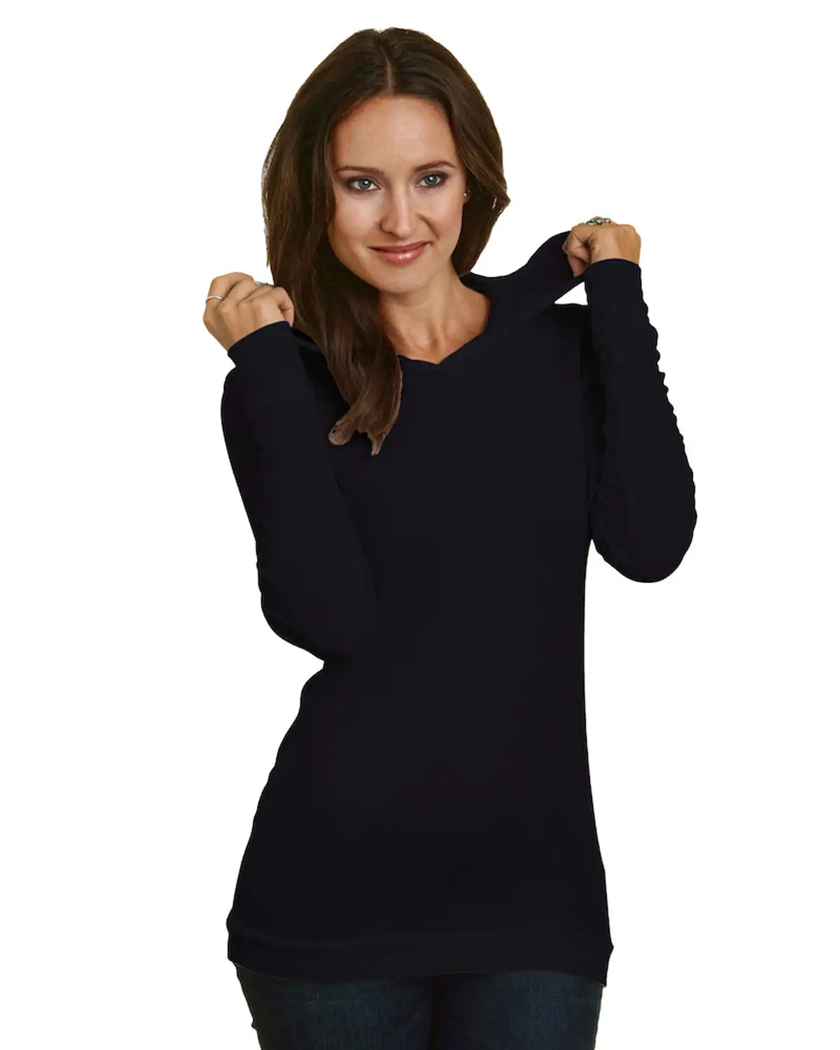Bayside 3425bay Women’s Usa-made Soft Thermal Hooded T-shirt - 3425 - Black - Ladies Xs