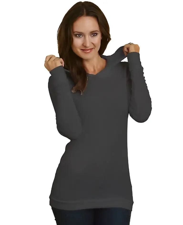 Bayside 3425bay Women’s Usa-made Soft Thermal Hooded T-shirt - 3425 - Charcoal - Ladies Xs