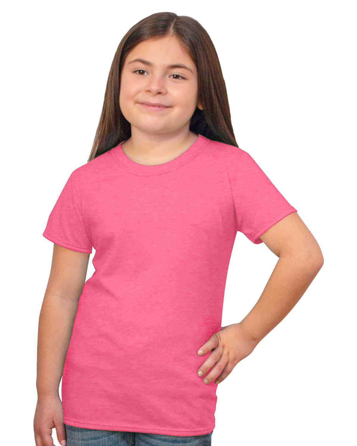 Bayside 37100 Girls’ Princess T-shirt - Heather Neon Pink