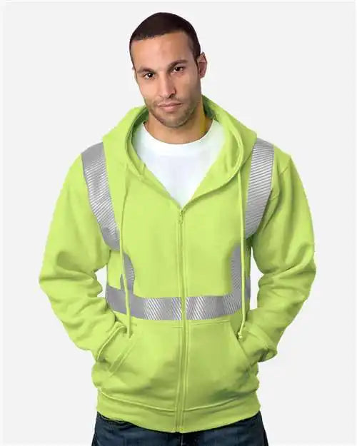 Bayside 3737b Usa-made Hi-visibility Full-zip Hooded Sweatshirt - Segmented Tape - 3737 - Lime Green - s