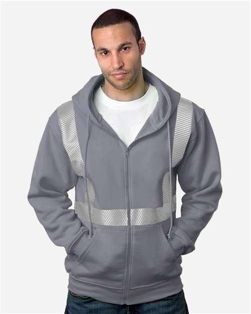 Bayside 3737b Usa-made Hi-visibility Full-zip Hooded Sweatshirt - Segmented Tape - 3737 - Charcoal