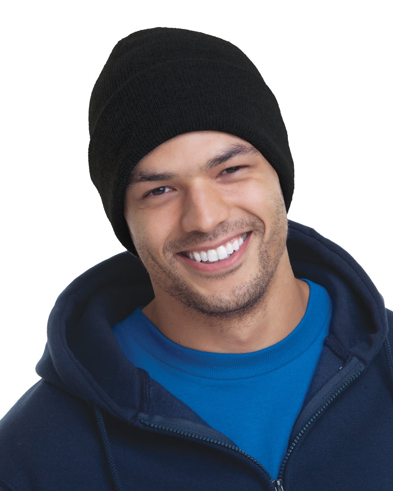 Bayside 3825ba Usa-made 12’’ Knit Cuffed Beanie - 3825 - Black