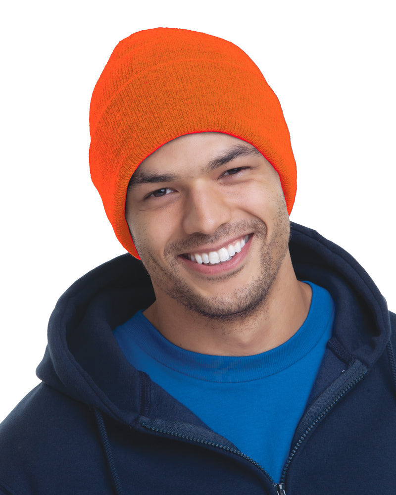 Bayside 3825ba Usa-made 12’’ Knit Cuffed Beanie - 3825 - Bright Orange