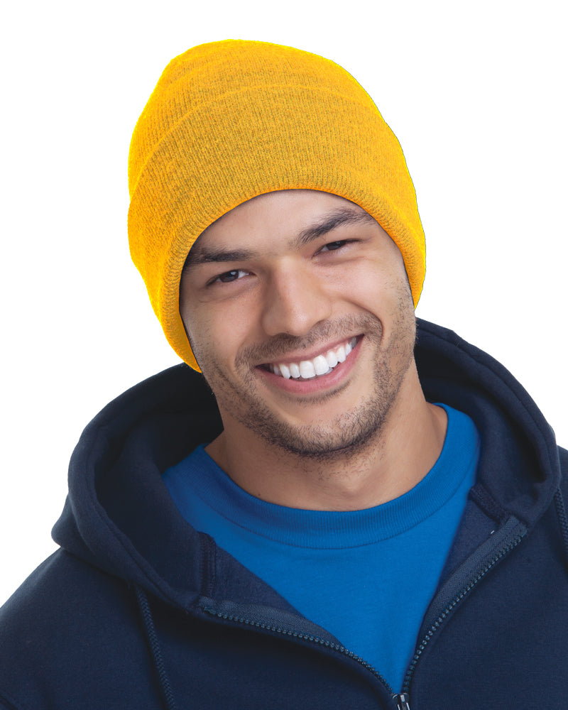 Bayside 3825ba Usa-made 12’’ Knit Cuffed Beanie - 3825 - Gold