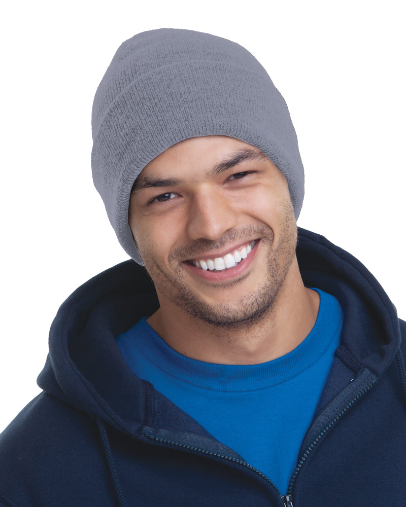 Bayside 3825ba Usa-made 12’’ Knit Cuffed Beanie - 3825 - Graphite