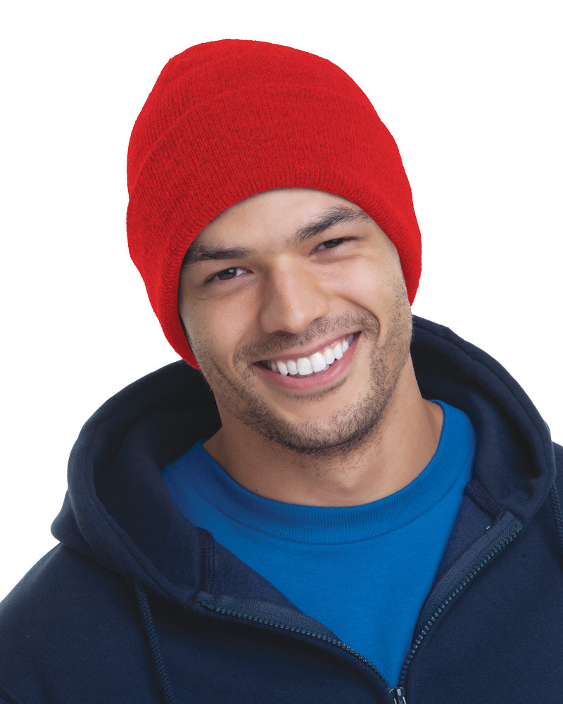 Bayside 3825ba Usa-made 12’’ Knit Cuffed Beanie - 3825 - Red