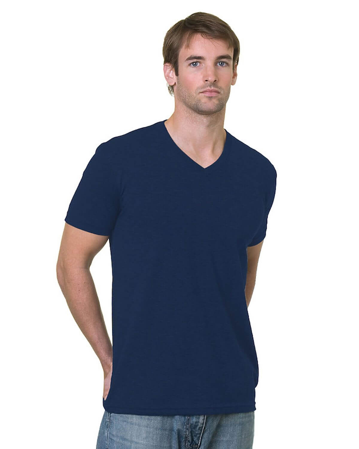 Bayside 5025 USA-Made V-Neck T-Shirt - Navy