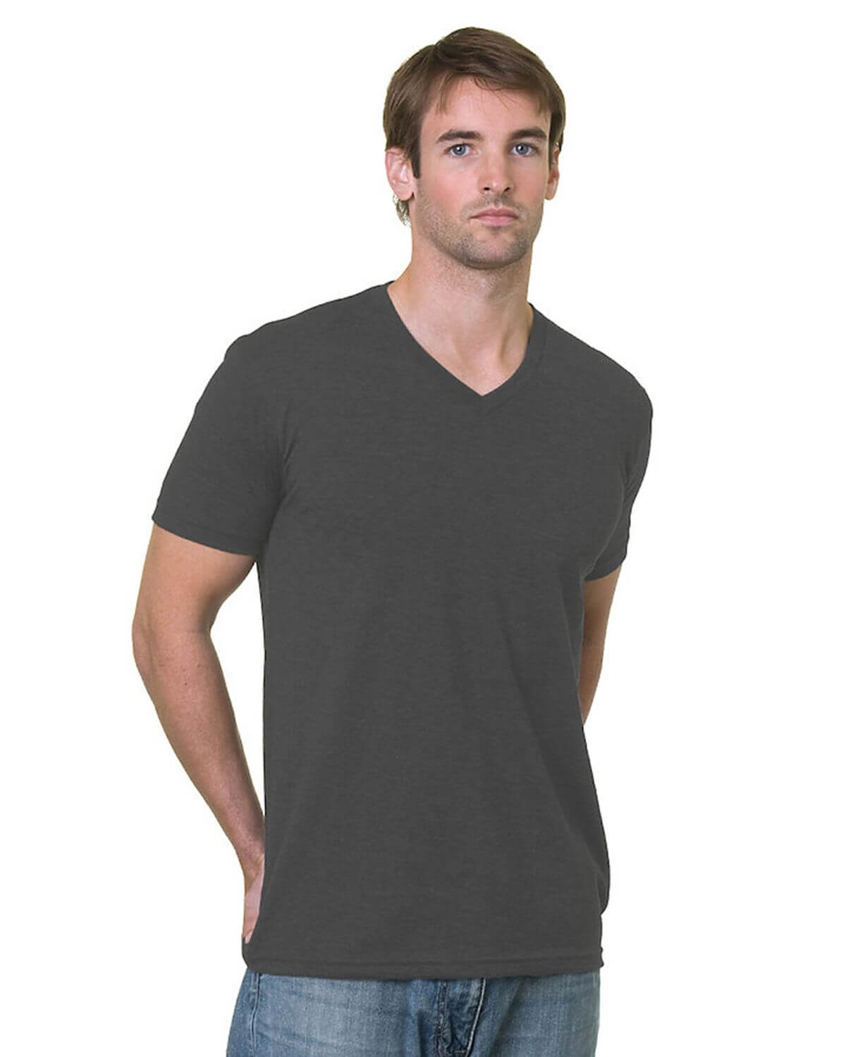 Bayside 5025 Usa-made V-neck T-shirt - Charcoal