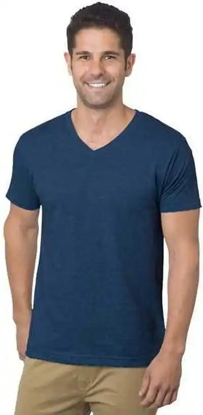 Bayside 5025 Usa-made V-neck T-shirt - Heather Navy