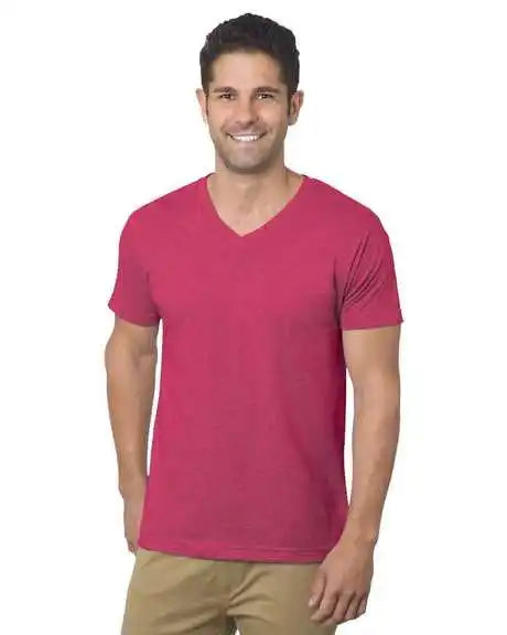 Bayside 5025 Usa-made V-neck T-shirt - Heather Red