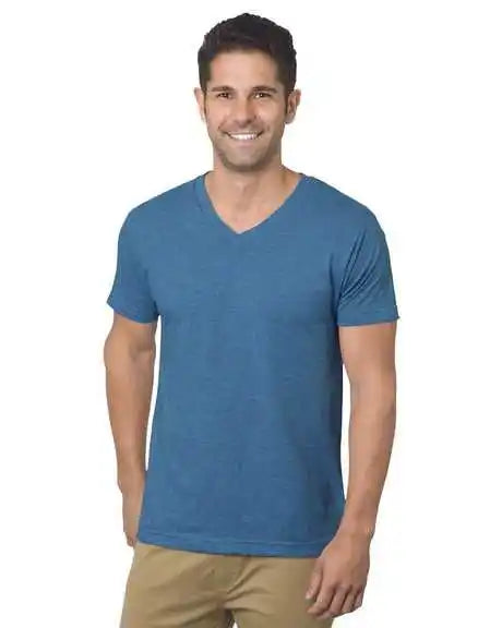Bayside 5025 Usa-made V-neck T-shirt - Heather Royal