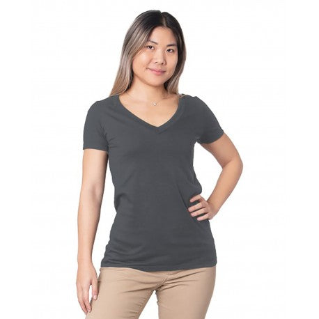 Bayside 5875 Women's USA-Made Fine Jersey V-Neck T-Shirt - Charcoal