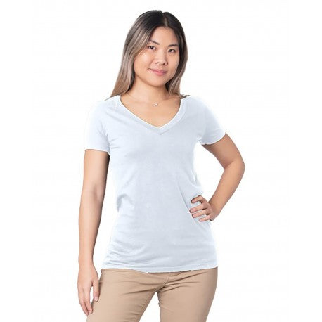 Bayside 5875 Women’s Usa-made Fine Jersey V-neck T-shirt - White