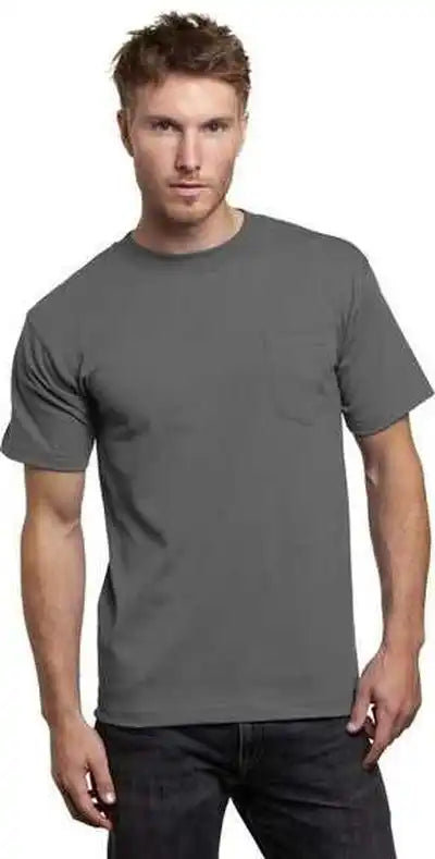 Bayside 7100 Usa Made Short Sleeve t Shirt with a Pocket Charcoal