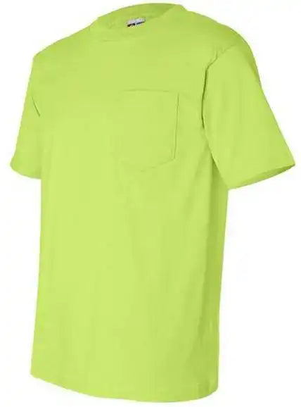 Bayside 7100 Usa Made Short Sleeve t Shirt with a Pocket Lime Green