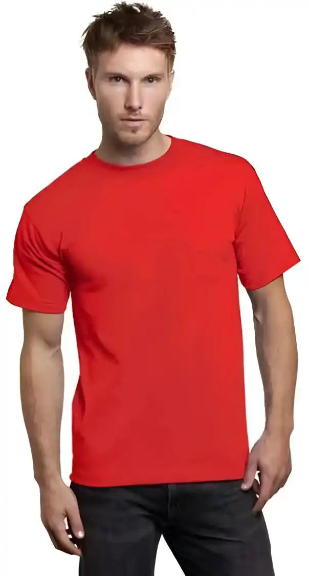 Bayside 7100 Usa Made Short Sleeve t Shirt with a Pocket Red
