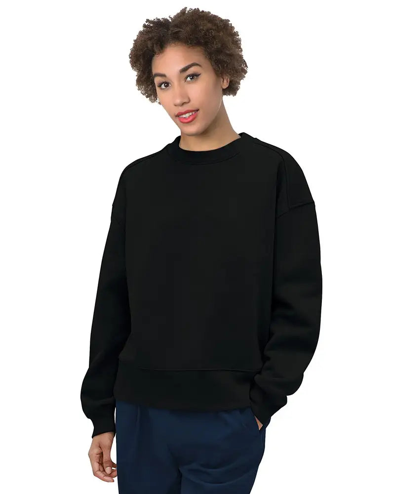Bayside 7702 Women’s Usa-made Fleece Crewneck Sweatshirt - Black