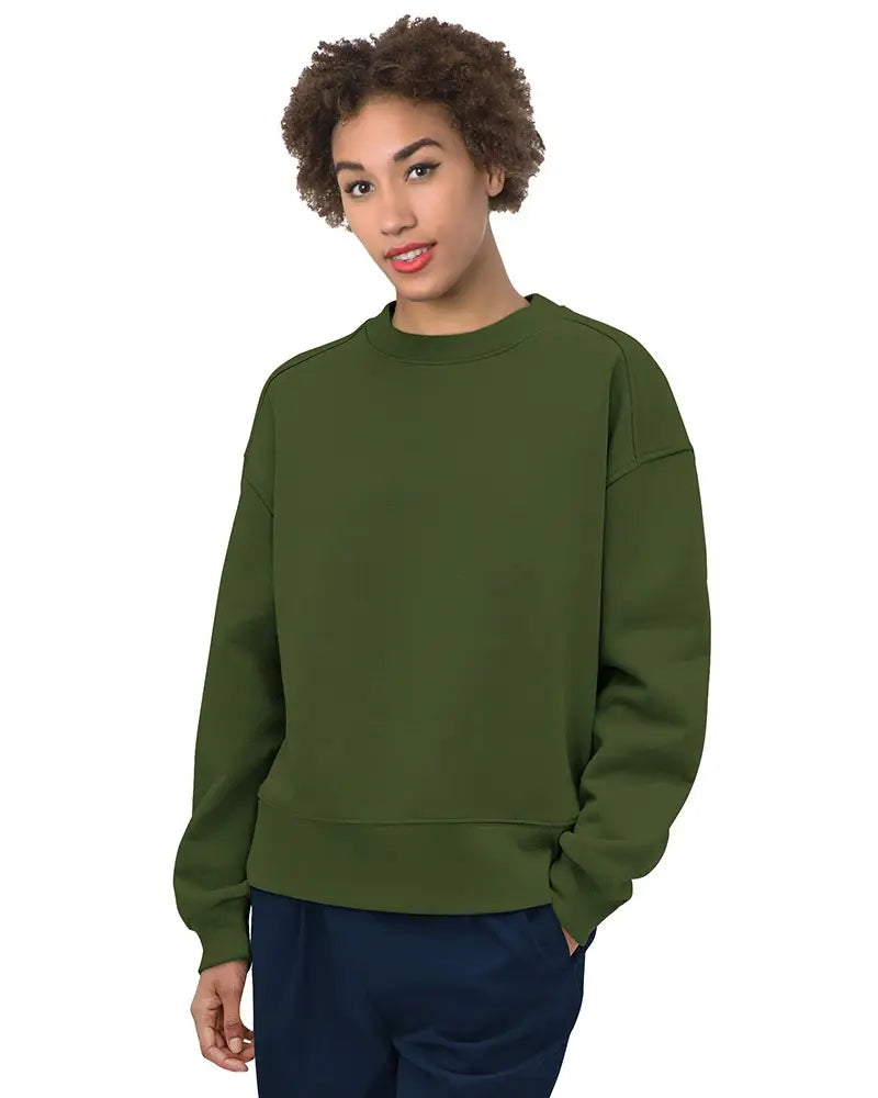 Bayside 7702 Women’s Usa-made Fleece Crewneck Sweatshirt - Olive