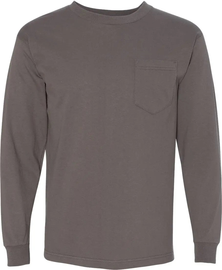Bayside 8100 Usa-made Long Sleeve Pocket T-shirt - Charcoal - Dark Gray / s