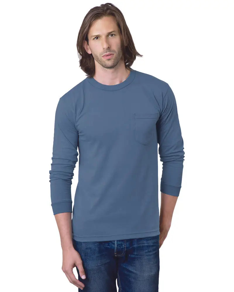 Bayside 8100 Usa-made Long Sleeve Pocket T-shirt - Denim